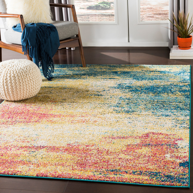 Presto Teal and Saffron Area Rug 5'3"x7'3" Contemporary Area Rugs