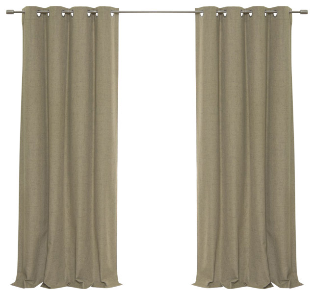 Linen Look Grommet Blackout Curtains with Coating, Brown, 52"x84"