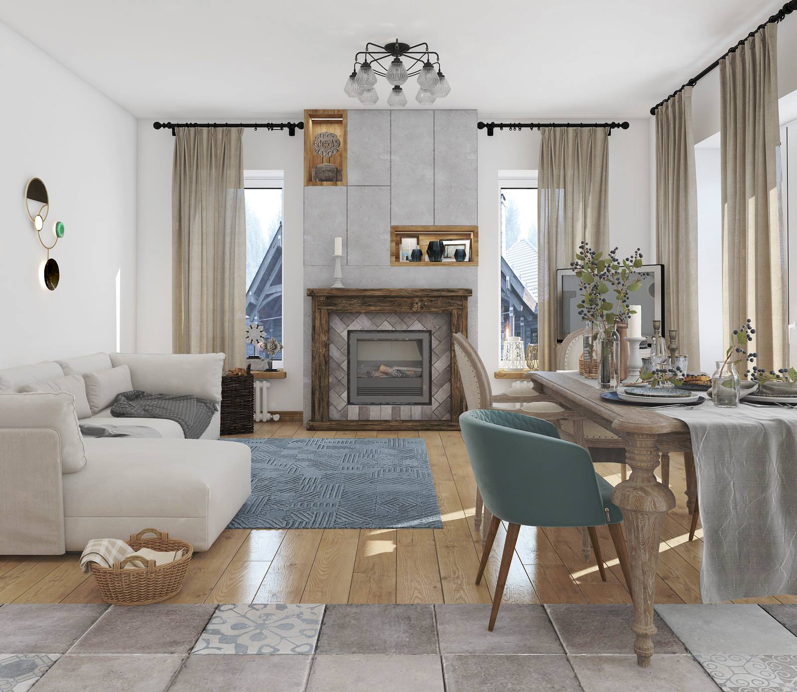 Проект. Интерьер дома в эко стиле (160 кв м)