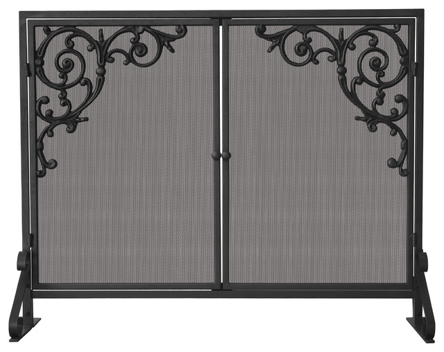 Single Panel Screen With Doors Mediterranean Fireplace Screens