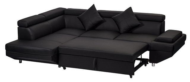 2 Piece Corner Sofa Bed Faux Leather Over Wooden Frame Contemporary Style