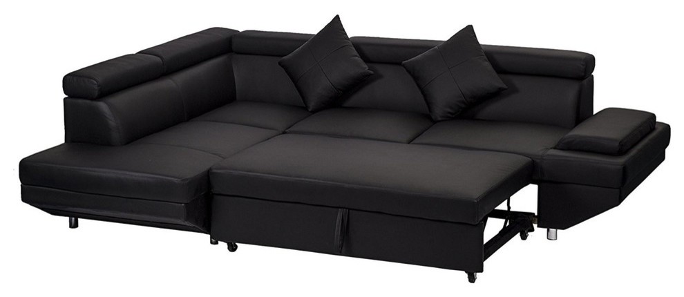 2 Piece Corner Sofa Bed Faux Leather Over Wooden Frame Contemporary Style