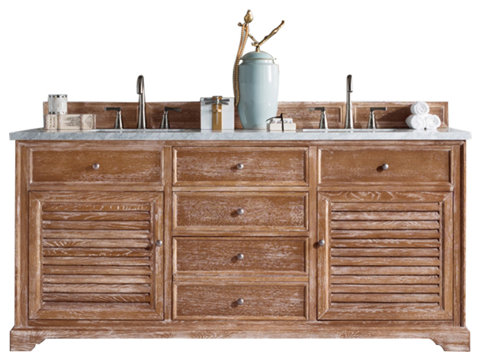 Savannah 72" Double Vanity Cabinet, Driftwood w/ 3 CM Grey Expo Quartz Top