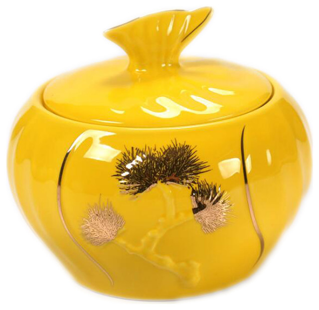 Home Kitchen Storage Jars Loose Tea Sugar Herbs Containers With Cover Yellow