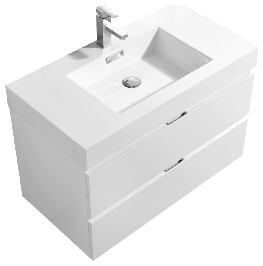 Bliss 36" High Gloss White Wall Mount Modern Bathroom Vanity