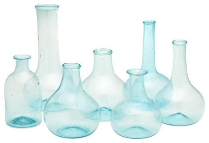 Two's Company Aquamarine Blues Handcrafted Decorative Vintage Bottles, Set of 7