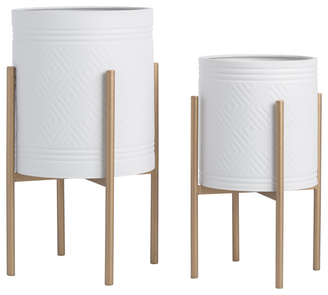 Melrose International Footed Metal Aztec Planter (Set of 2) main image 0