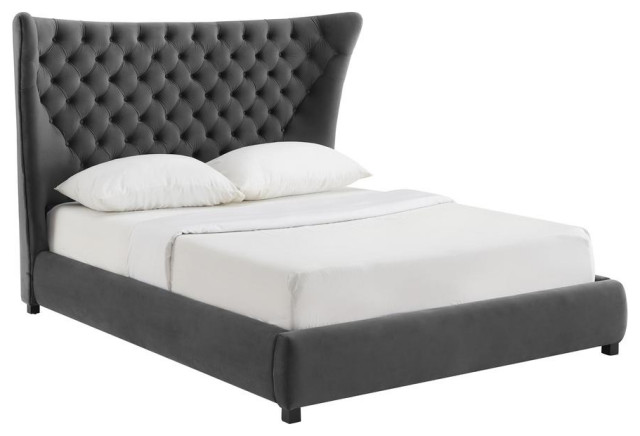Sassy Gray Velvet Queen Bed
