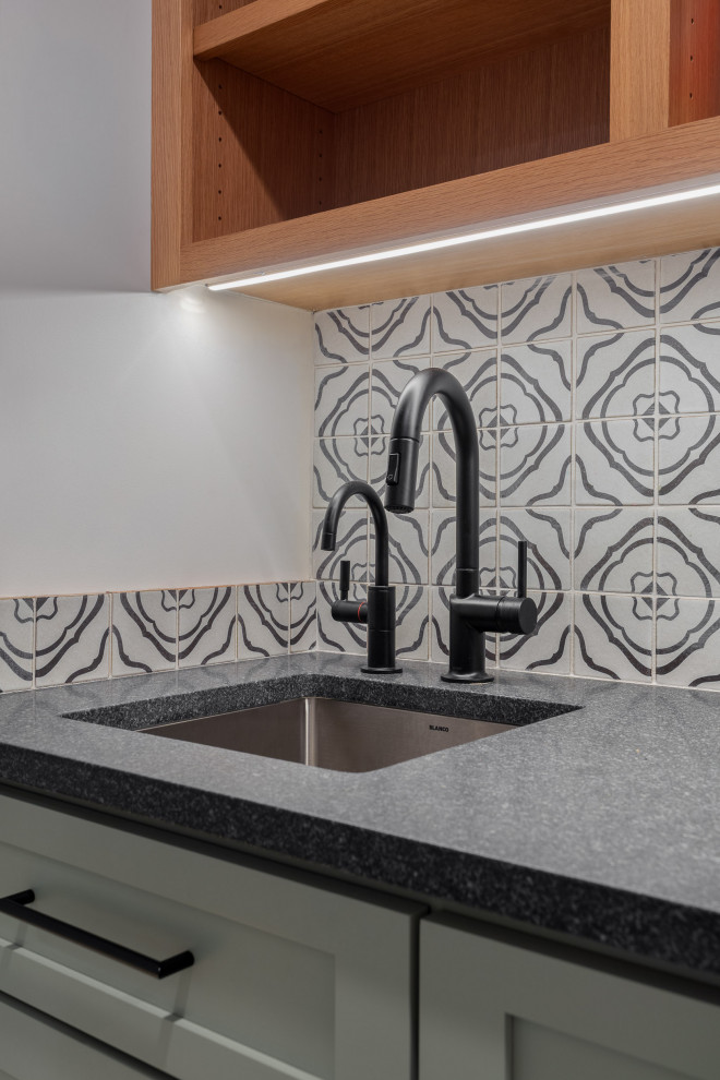 Pantry Sink with Patterned Tile Backsplash