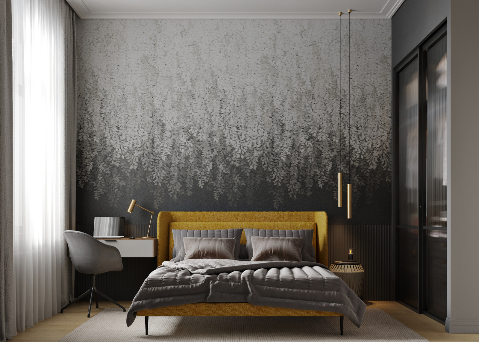 Спальня с эффектным панно