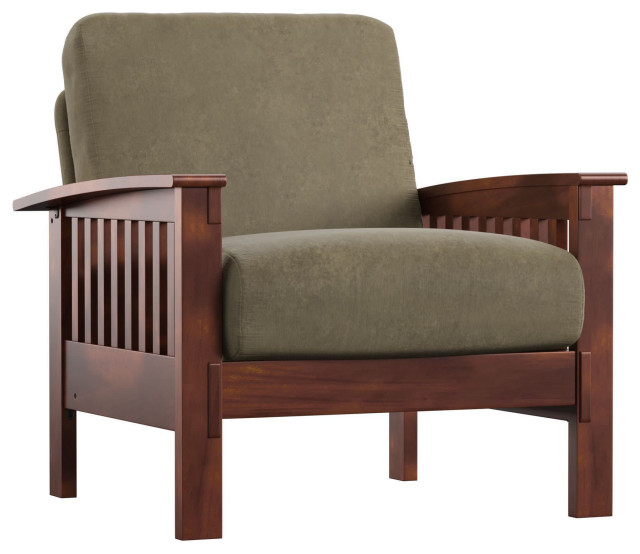 Mission Style Accent Chair with Steam Bent Arms and Cushioned Seat