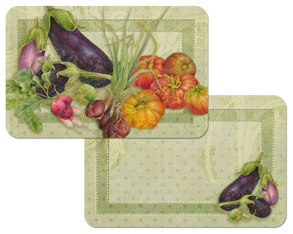 Vinyl Plastic Placemats Reversible Vegetables du Jour Set of 4