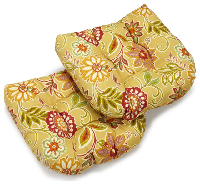 19" UShaped Patterned Tufted Dining Chair Cushions, Set of 2, Alenia