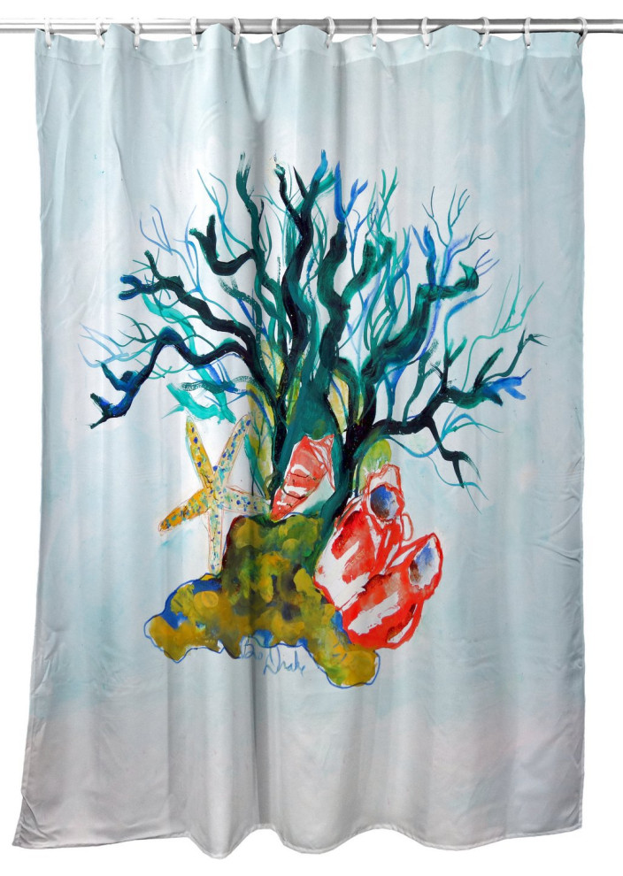 Betsy Drake Starfish, Coral, Shells Shower Curtain, 74 inches Beach