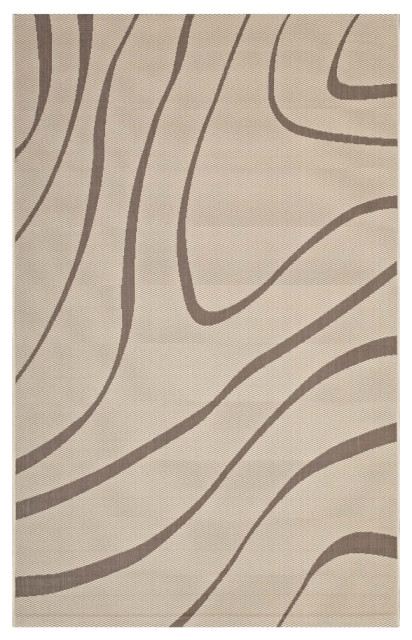 Modway Surge Swirl Abstract 8'x10' Indoor and Outdoor Area Rug, Beige