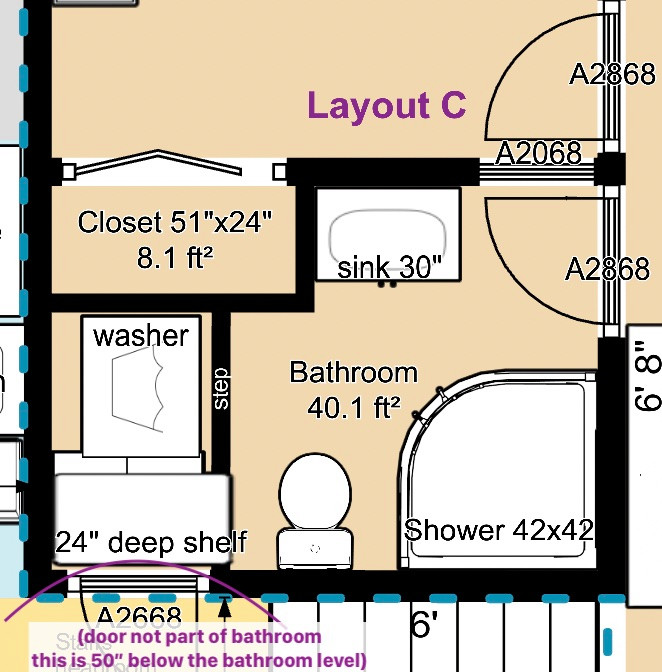 Bathroom Layout jacknjill + laundry. Thoughts?