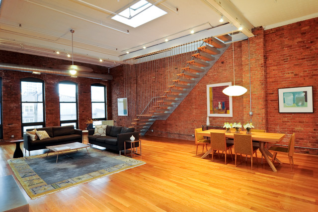 South Loop Loft industriell-vardagsrum