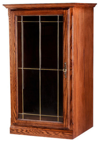 Traditional Oak Audio Tower With V-Groove Glass Door, Chestnut Oak, 25w X 45h X