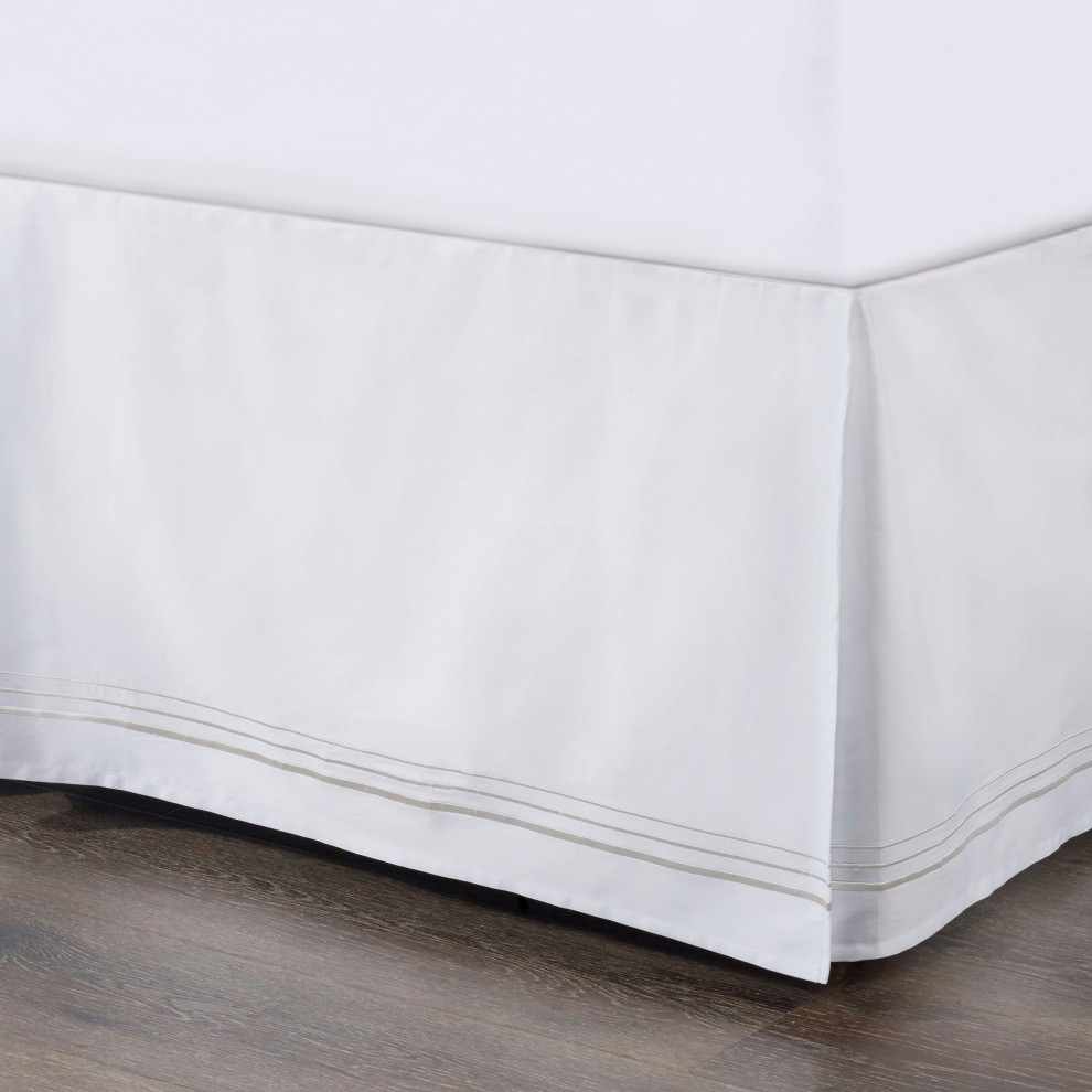 Embroidered Border Bed Skirt, King White Traditional Bedskirts by