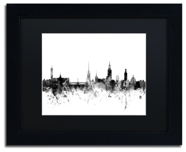 Michael Tompsett 'Stockholm Sweden Skyline B&W' Matted Framed Art, 11x14