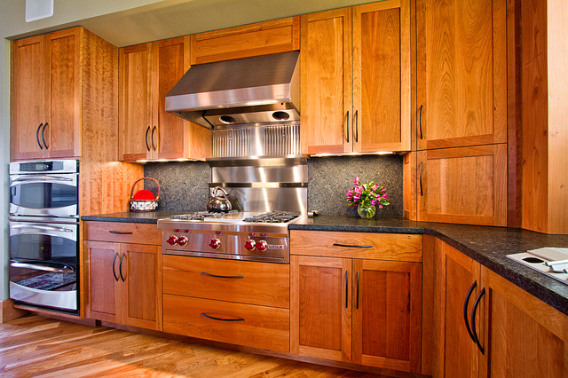 Frameless Kitchen Cabinetry In Cherry Rustic Kitchen
