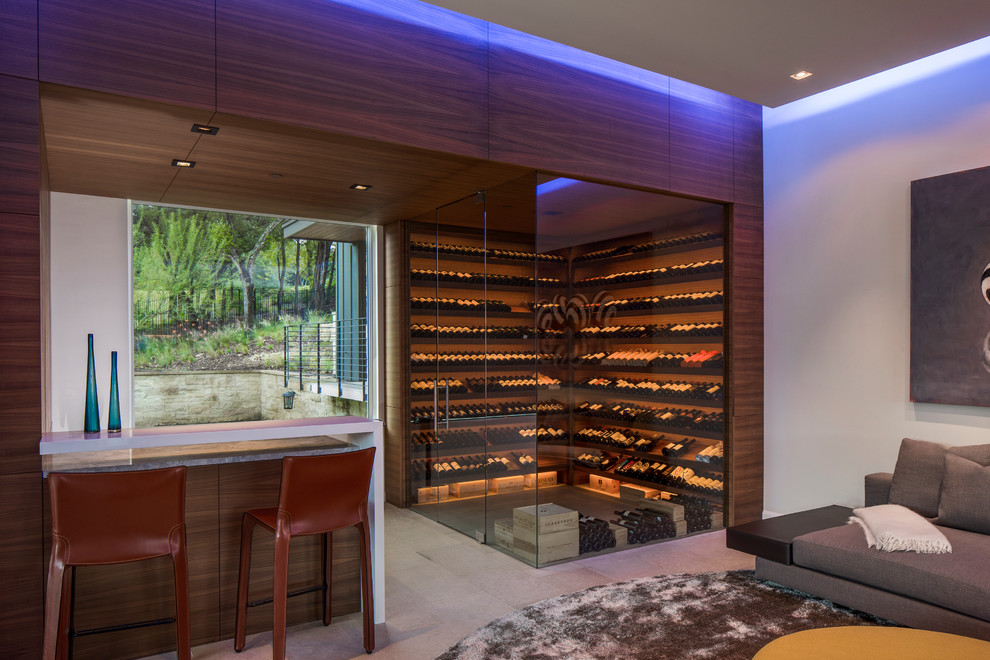 Inspiration for a contemporary wine cellar in Austin with storage racks.