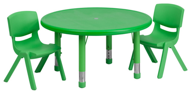 33'' Round Green Plastic Height Adjustable Activity Table Set with 2 Chairs