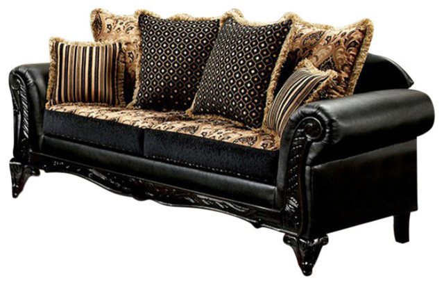 Plush Upholstery Sofa Traditional Style Black Victorian Sofas