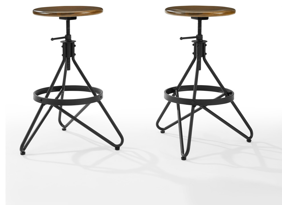 Kalen 2Pc Adjustable Height Swivel Stool Set Brown/Matte Black 2 Stools