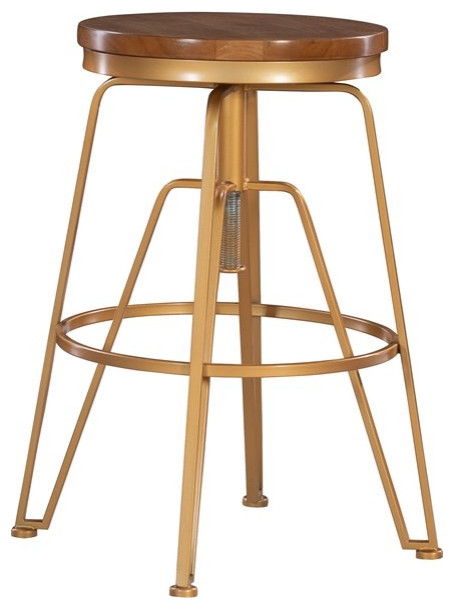 Linon Lexi Metal and Wood Adjustable Stool in Gold - Industrial - Bar ...