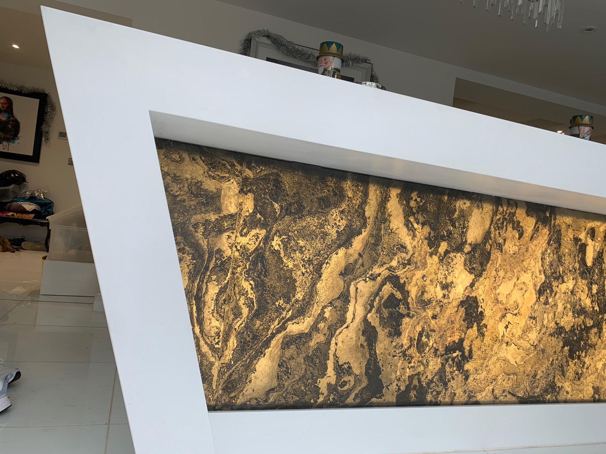 Real Slate doors and illuminated splash back.