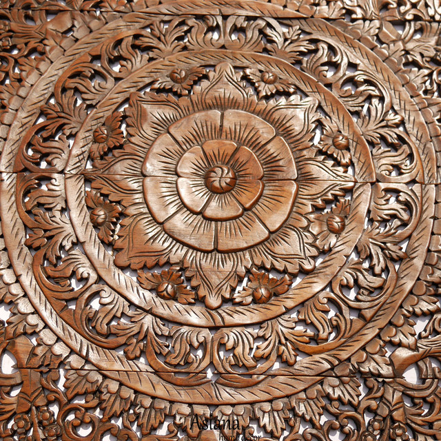 Tropical Floral Wood Carved Wall Panel. Unique Asian Home Decor ...