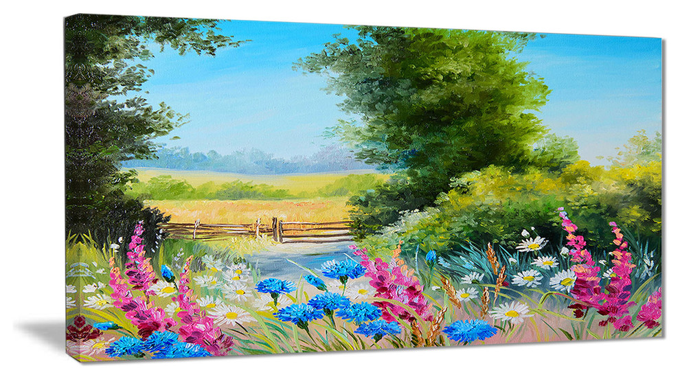 "World of Flowers" Floral Canvas Artwork, 32"x16" Farmhouse Prints