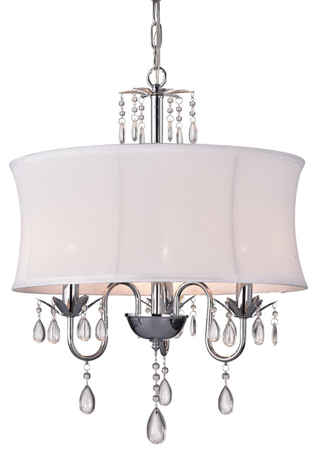 3 Light Chrome Finish White Fabric Drum Crystal Chandelier Traditional Chandeliers By Edvivi Llc Houzz 3 Light Chrome Finish White Fabric Drum, 3 Light Chandelier With Drum Shade