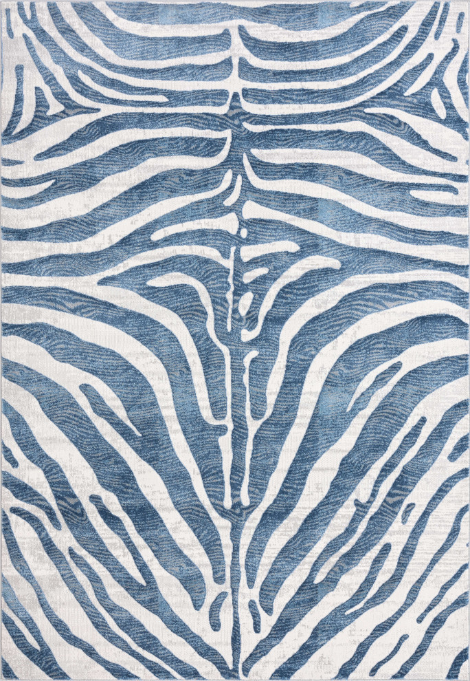 Abani Nova NOV170A Blue Grey Zebra Print Area rug, Blue, 5'3"x7'6"