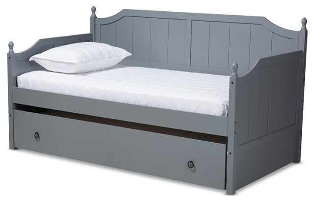 Millie Cottage Farmhouse Grayed Wood Twin Size Daybed With Trundle