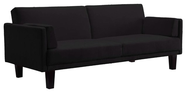 Modern Black Microfiber Upholstered Sofa Bed With Clic Wood Black Microfiber Upholstered Sofa Bed