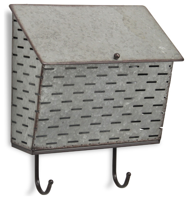 Hanging Mailbox, Dual Bottom Hooks, Galvenized Metal Farmhouse