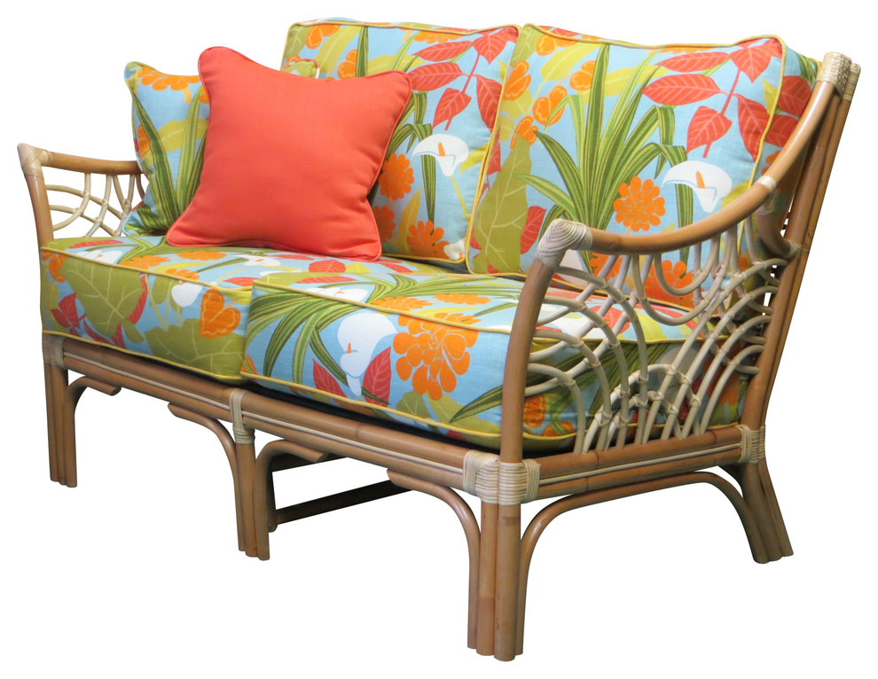 Bali Love Seat in Natural, Martindale Stripe Maple Fabric