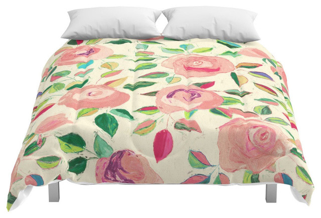 Pastel Roses In Blush Pink And Cream Comforter Contemporary