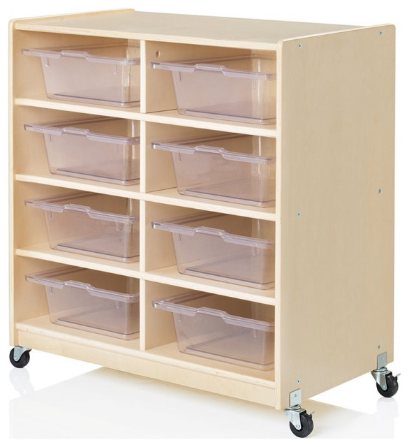 Guidecraft 8 Cubby Mobile Storage Bin Unit in Natural Contemporary Toy Organizers by