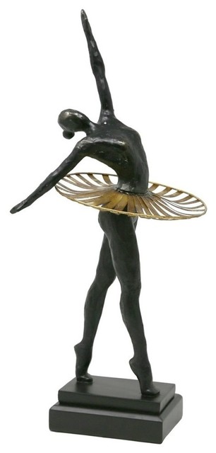 Sagebrook Home Black/Gold Ballerina Sculpture, 17" Figurine - Contemporary  - Decorative Objects And Figurines - by Sagebrook Home