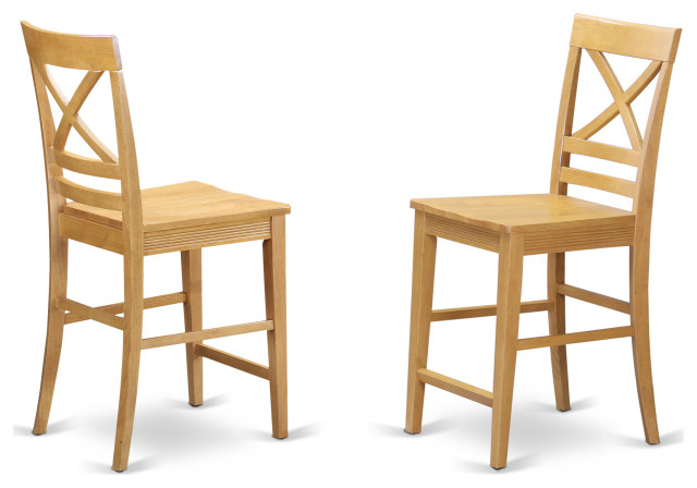 Quincy Counter Height Stools With X-Back, Oak Finish, Set of 2