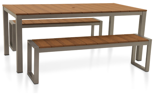 Park City Outdoor 3 Piece Bench Dining Set Contemporary