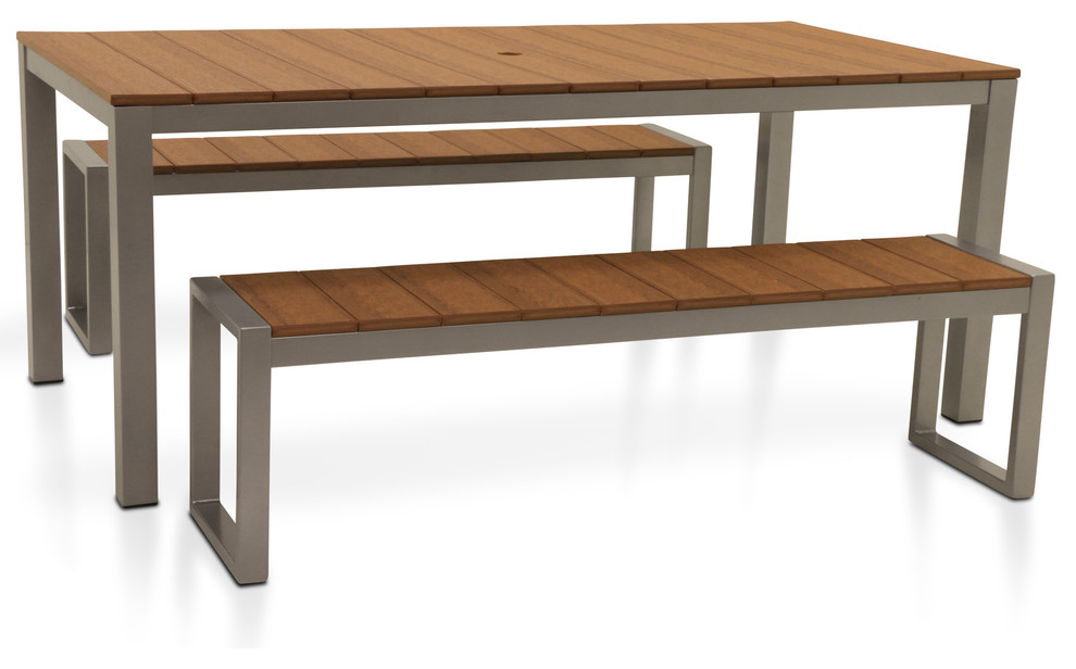 Park City Outdoor 3 Piece Bench Dining Set Contemporary Outdoor Dining Sets by DuroGreen