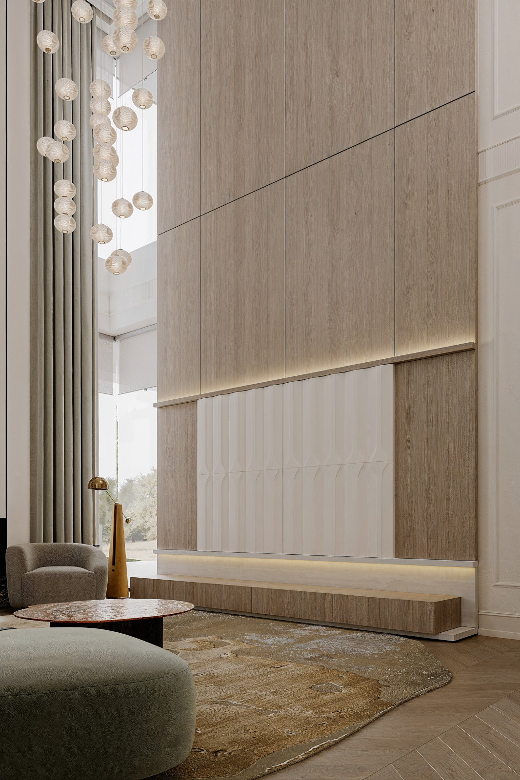 Просторная гостиная а коттедже