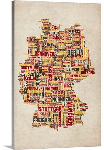 German Cities Text Map, German Colors on Parchment Wrapped Canvas Art Print  - Contemporary - Prints And Posters - by Great Big Canvas | Houzz