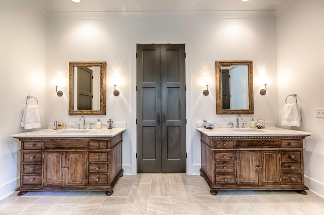 Master Bath - Transitional White Marble Kitchen | Waterfall rustic-bathroom