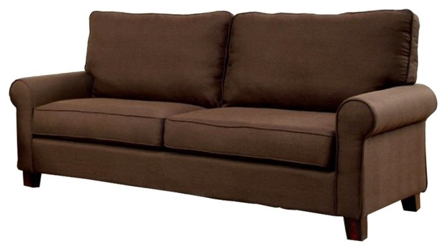 Hensel Transitional Style Flax Fabric Sofa Brown