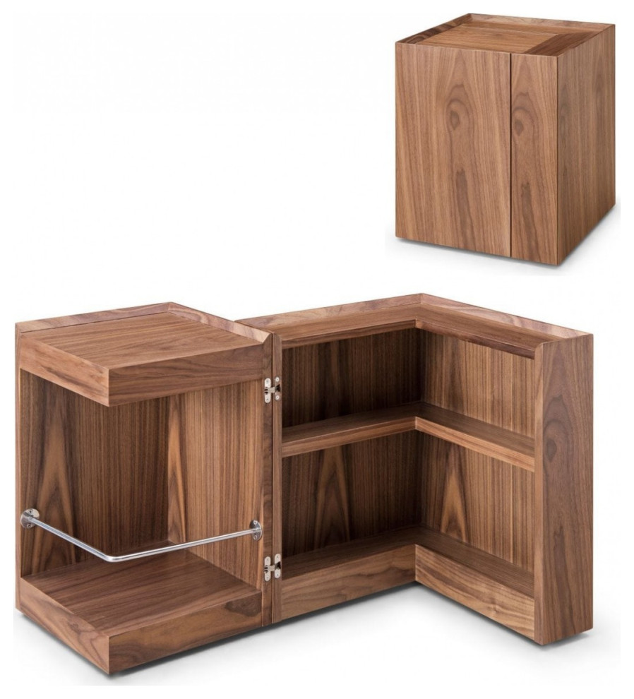 Compact Multipurpose Walnut Rolling End Table with Hidden Storage